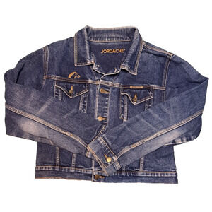 Jordache Dark Denim Jean Jacket Horse Head Logo Trucker Style Size Men's L